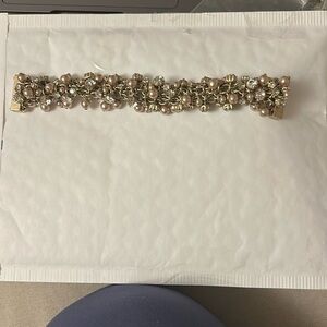 Faux Pearl and Rhinestone Bracelet, Modern Mid Century Vintage magnet clip